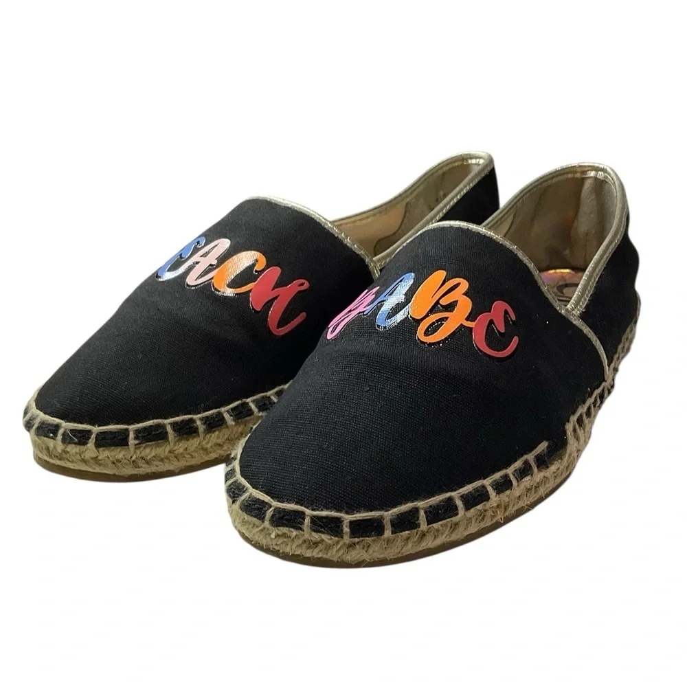 Sam Edelman Beach Babe Black Espadrilles with Pink Detail
